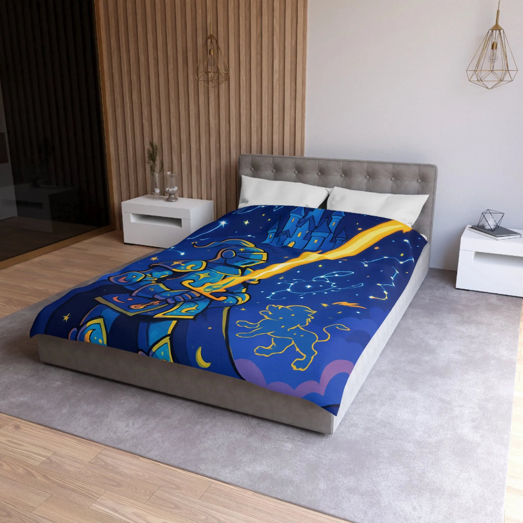 Housse de couette ludique pour chambre enfant avec chevalier et constellations étoilées magiques