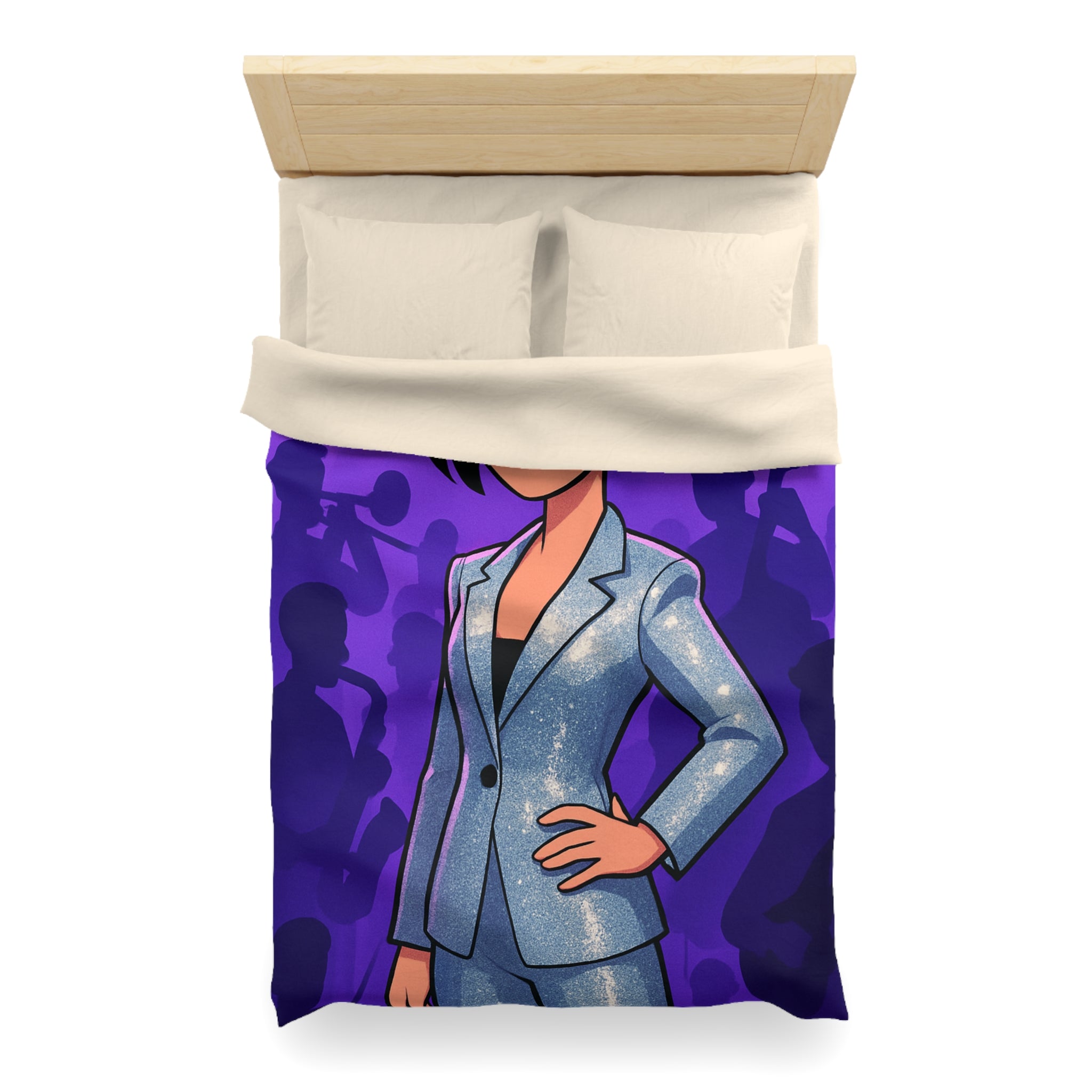Housse de Couette Moderne avec Motif de Musicienne en Lumière Scintillante