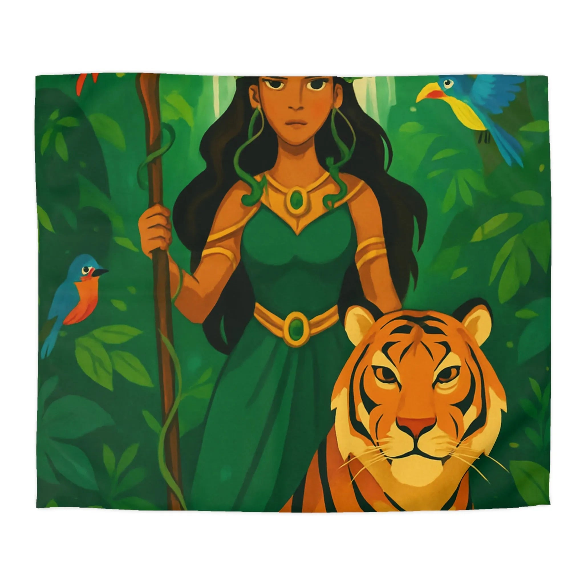 Housse de couette exotique avec tigre royal et gardienne mystique en forêt luxuriante