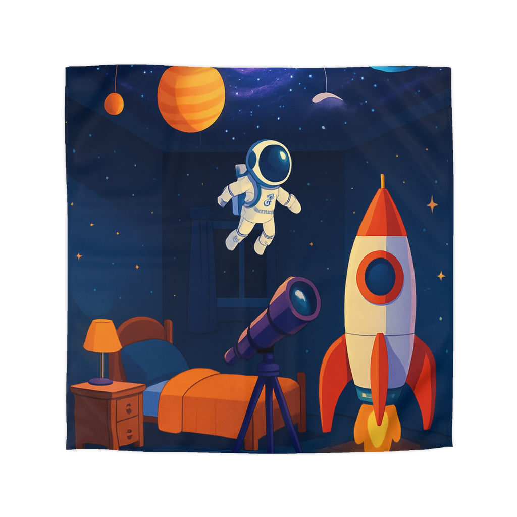Housse de Couette Spatiale Enfant avec Astronaute Fusée et Planètes Colorées