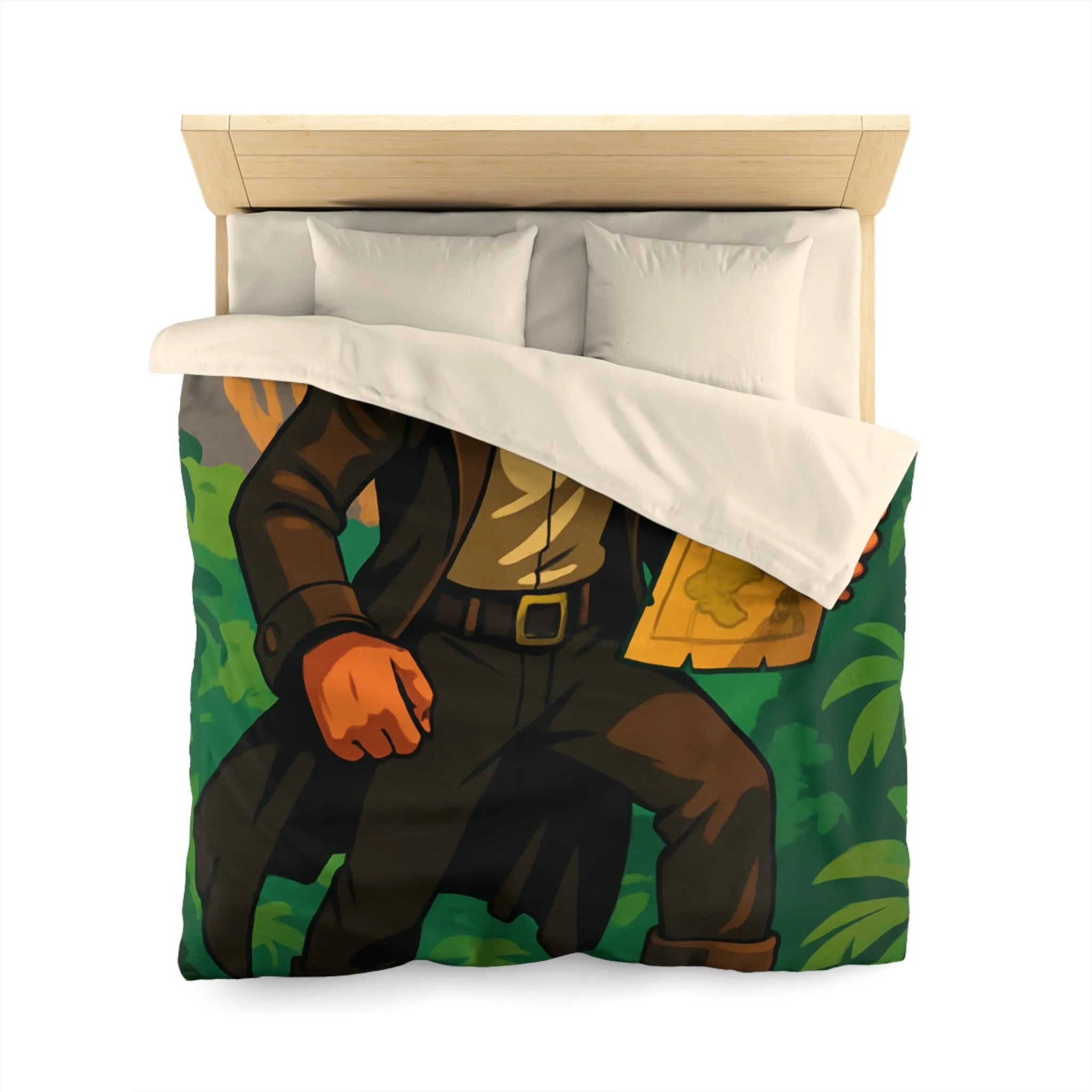 Housse de couette d'explorateur aventureux dans jungle luxuriante avec carte mystique colorée