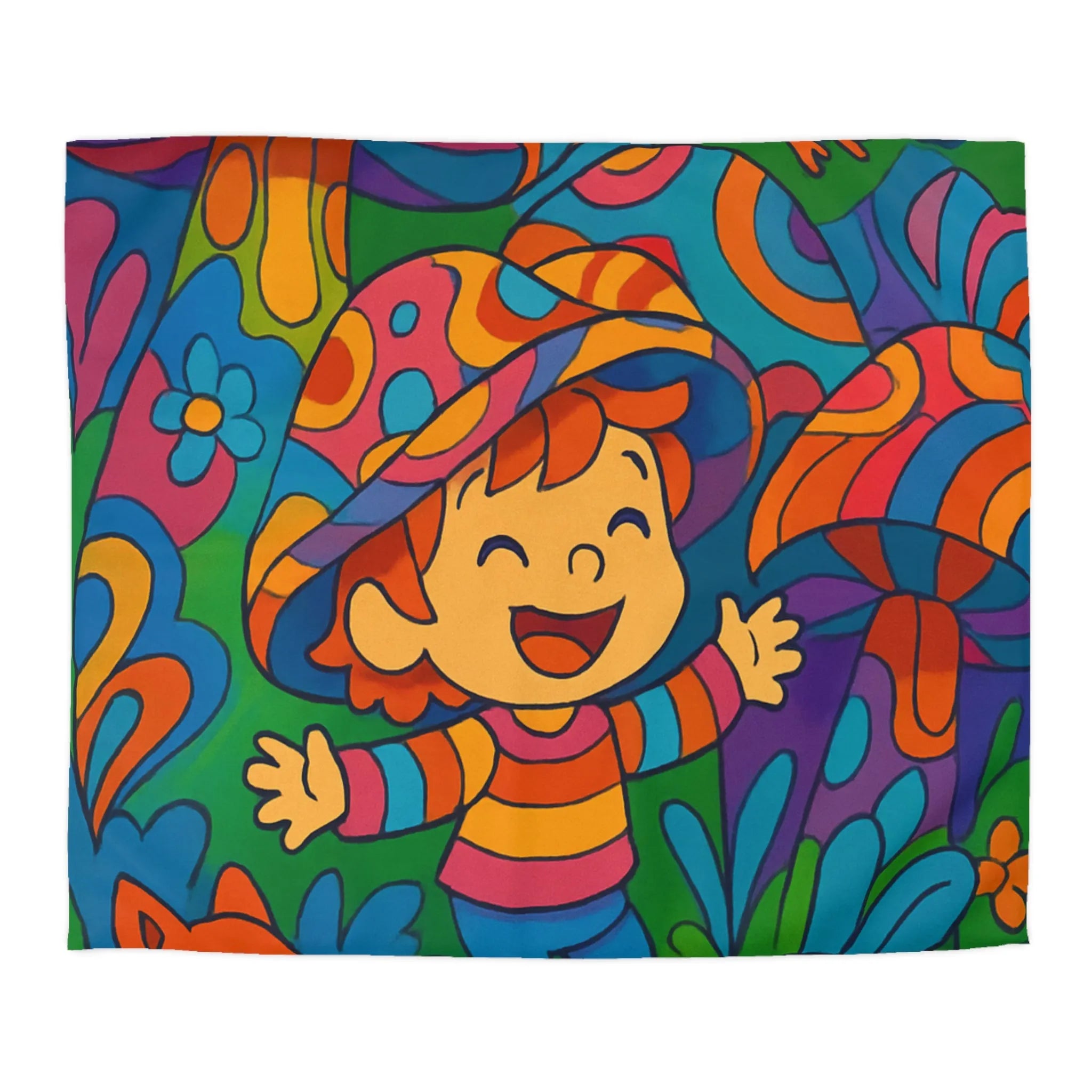 Housse de couette enfant joyeuse avec animaux en forêt style rétro arc-en-ciel