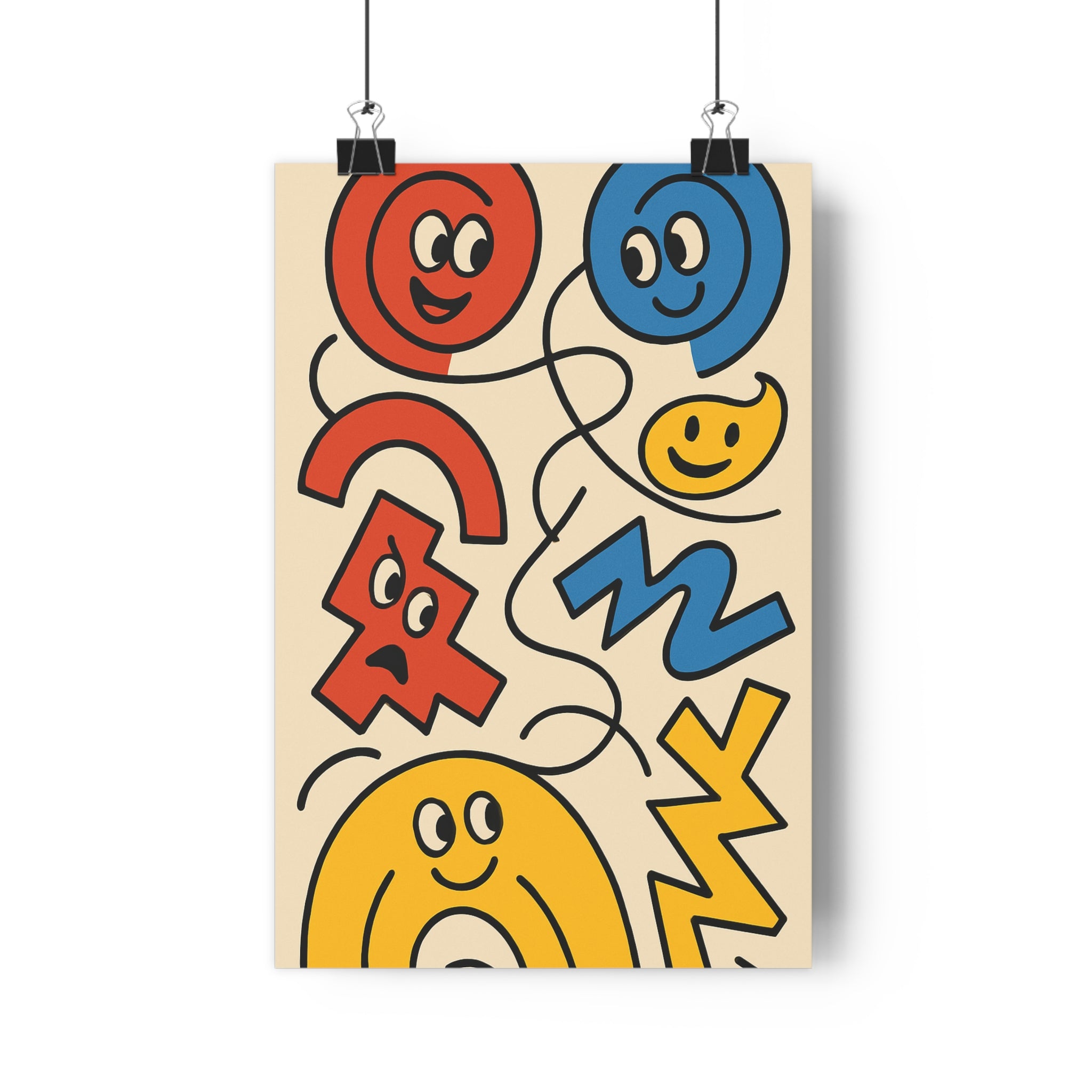 Poster décoratif moderne abstrait rouge bleu jaune formes géométriques ludique salon chambre dynamique ambiance