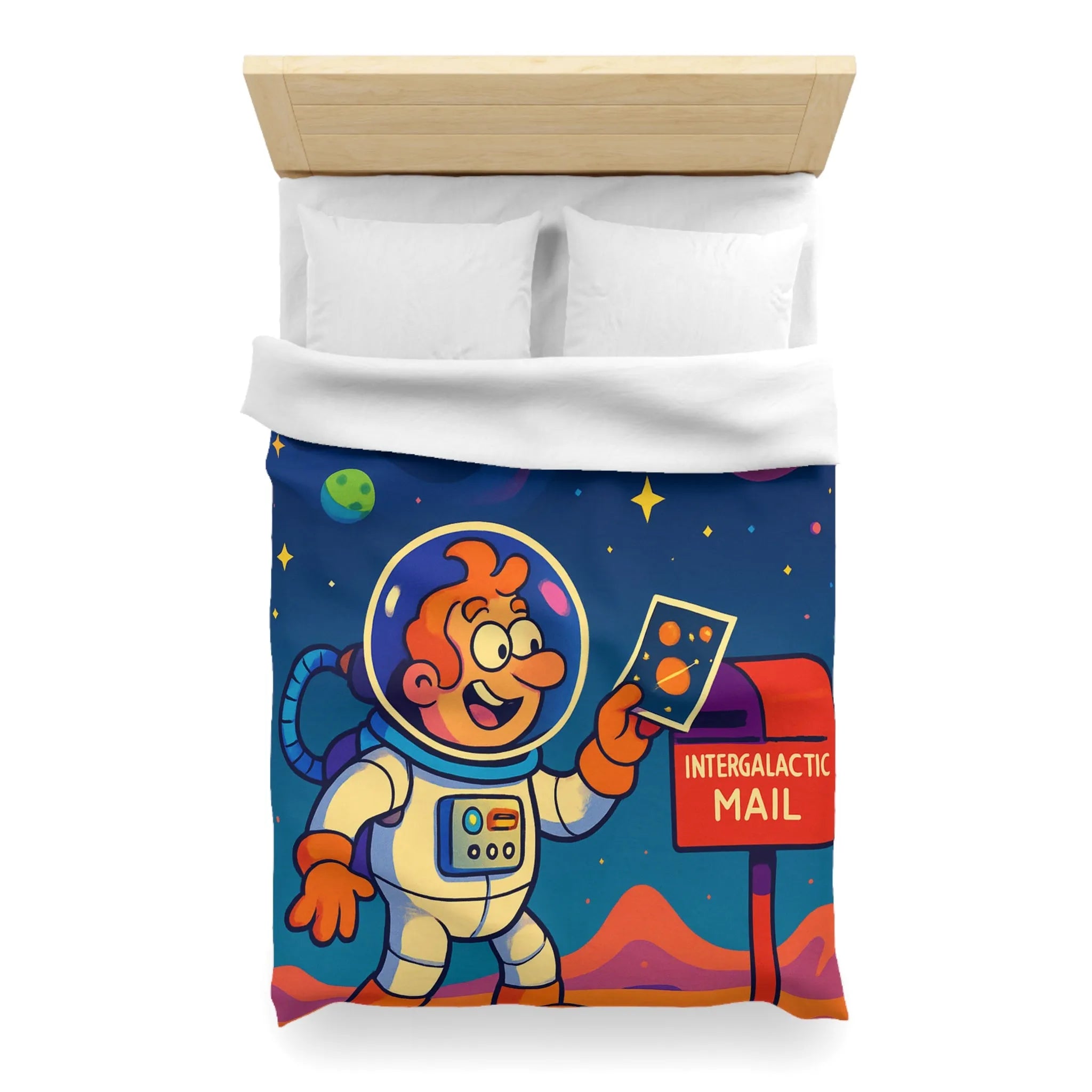 Housse de Couette Espace Fantaisie avec Astronaute Coloré et Planètes Illustrées
