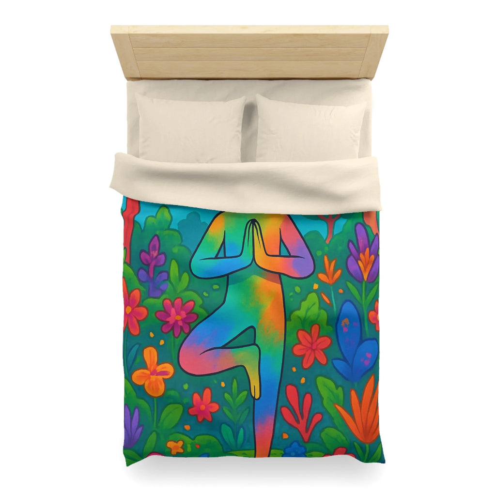 Housse de Couette avec Illustration Arc-en-Ciel d’une Personne Pratiquant le Yoga en Nature