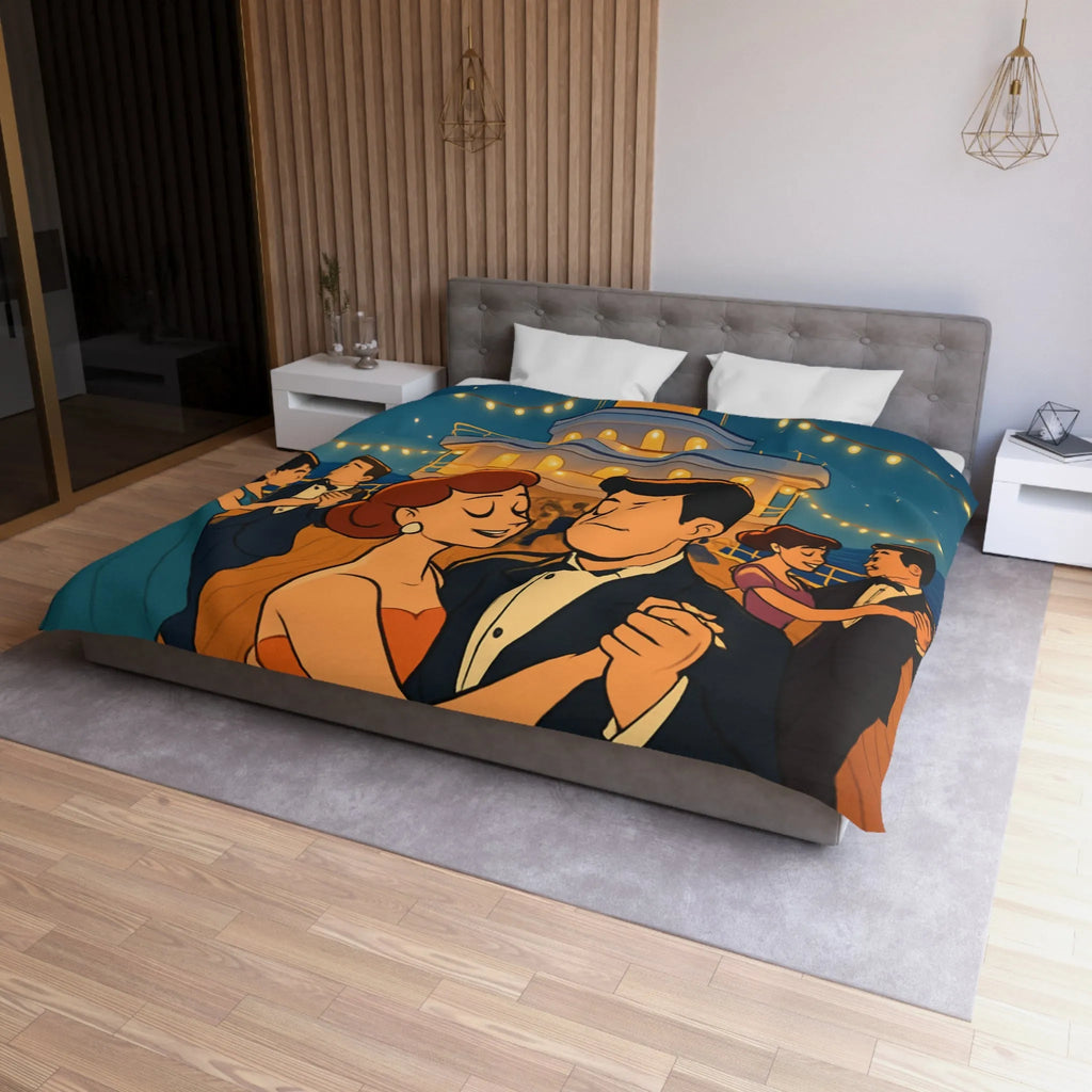 Housse de couette élégante avec danse romantique rétro sur un pont de navire