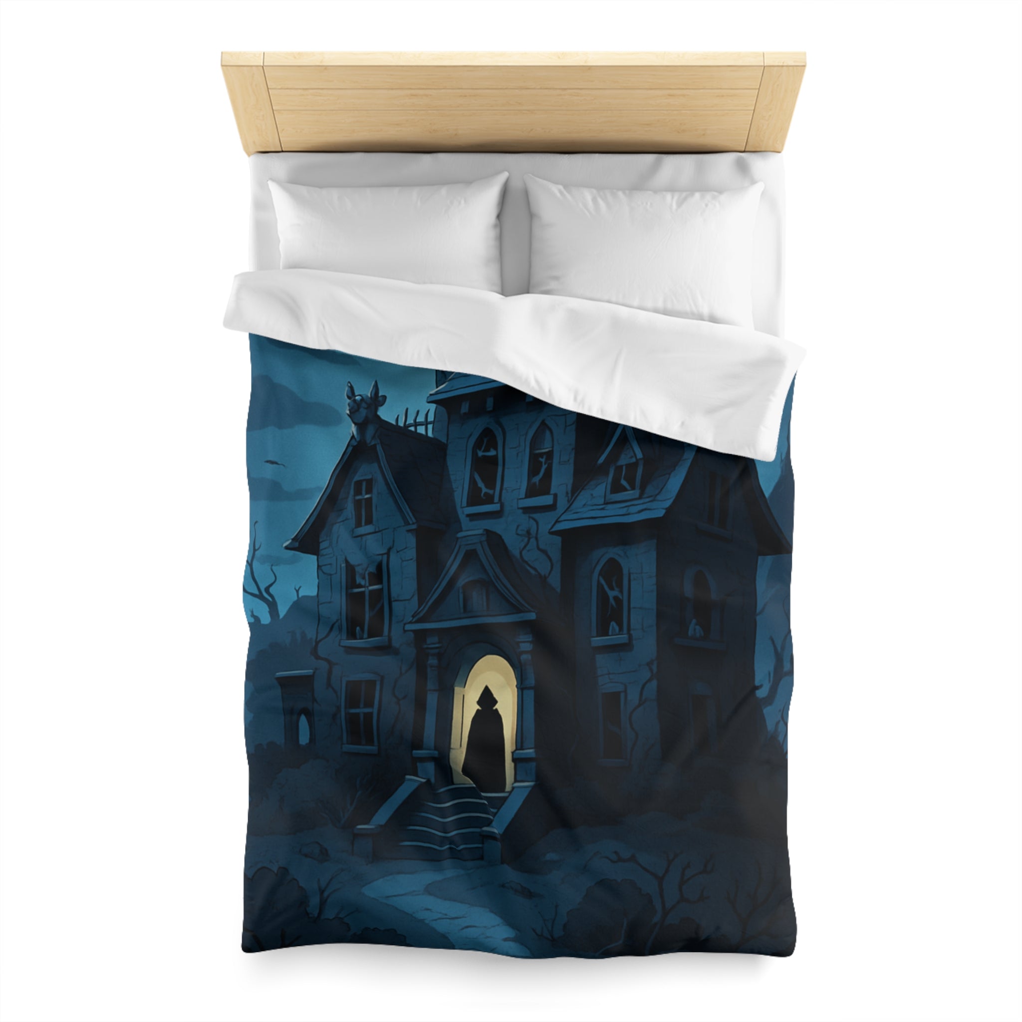Housse de couette mystérieuse avec manoir gothique sous la pleine lune effrayante