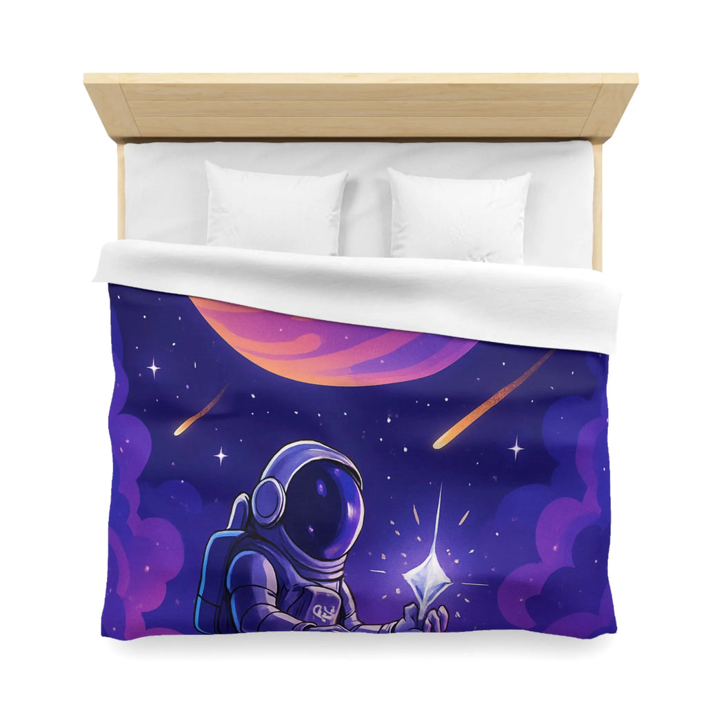 Housse de Couette Astronaute Galactique : Étoiles, Planète Rose, Ciel de Nuit Mystique