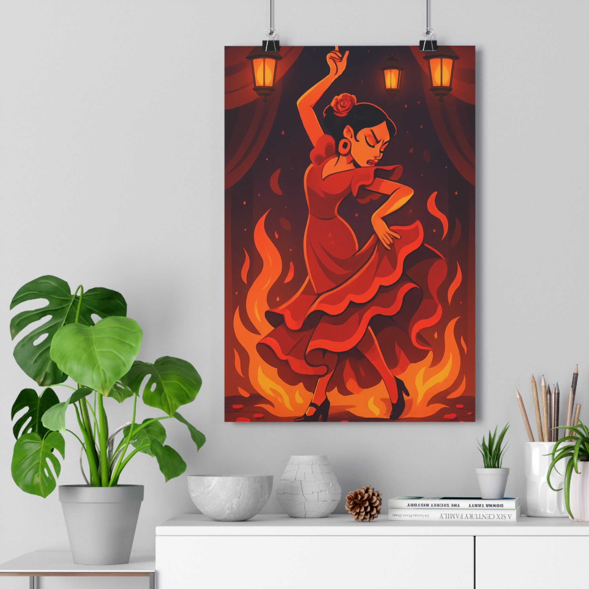 Poster décoratif moderne danseuse flammes rouge orange passionné artistique salon chambre bureau 30x46 qualité