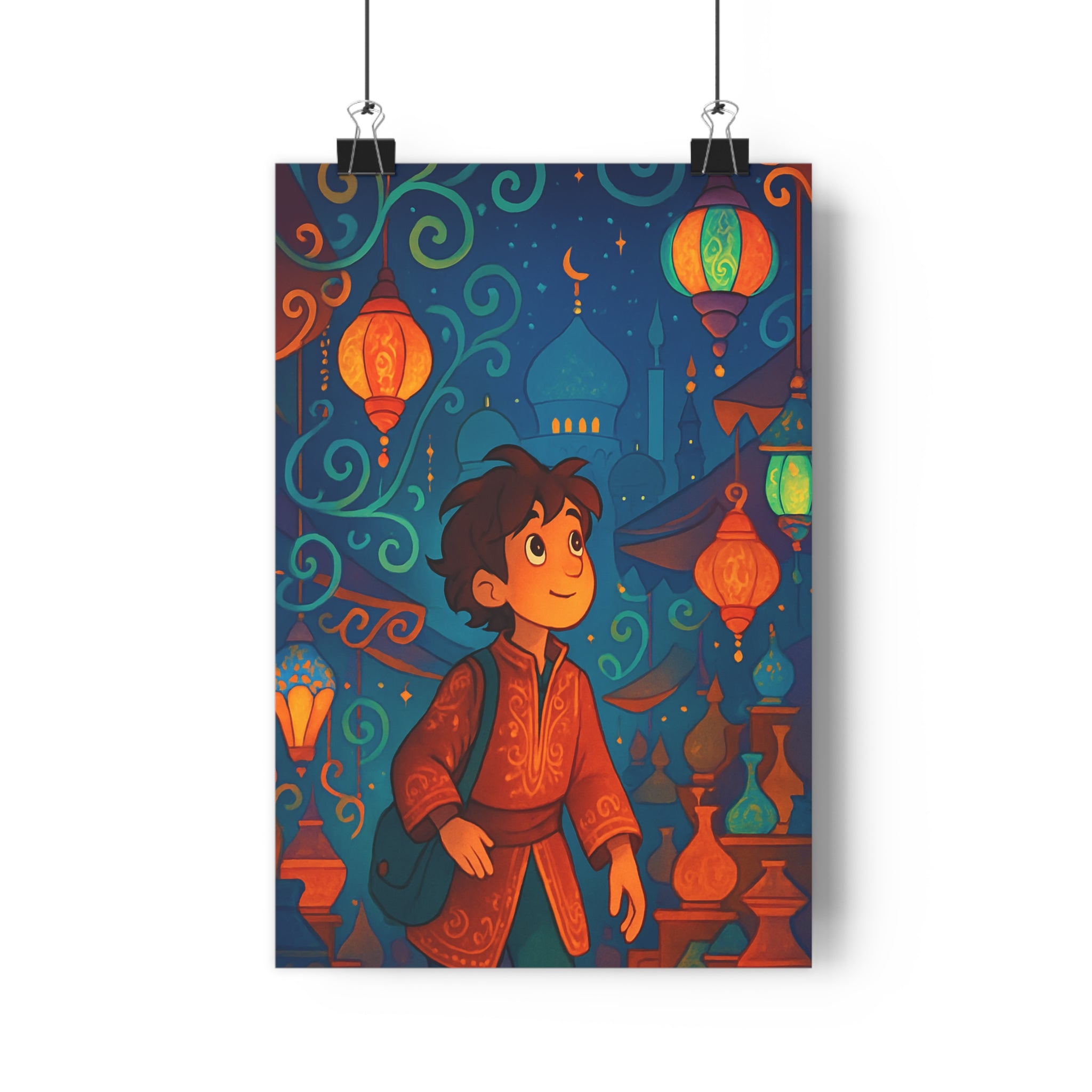 Poster décoratif rêve motifs orientaux lumineux bleu orange chambre salon ambiance magique qualité qualité