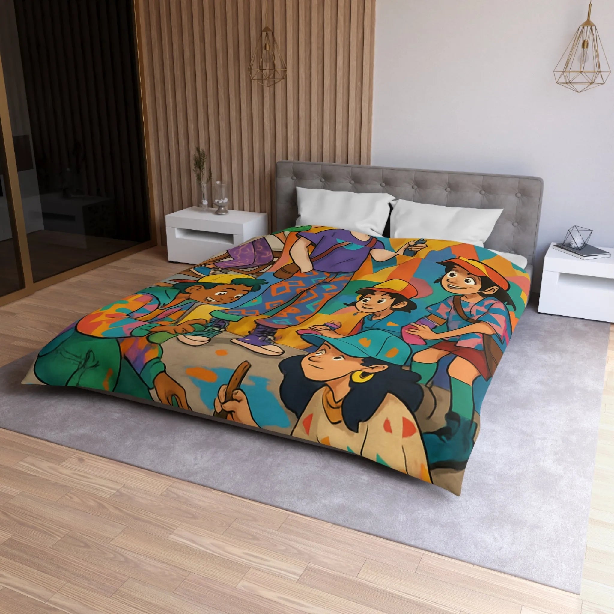 Housse de couette colorée avec enfants et motifs artistiques de peinture murale urbaine