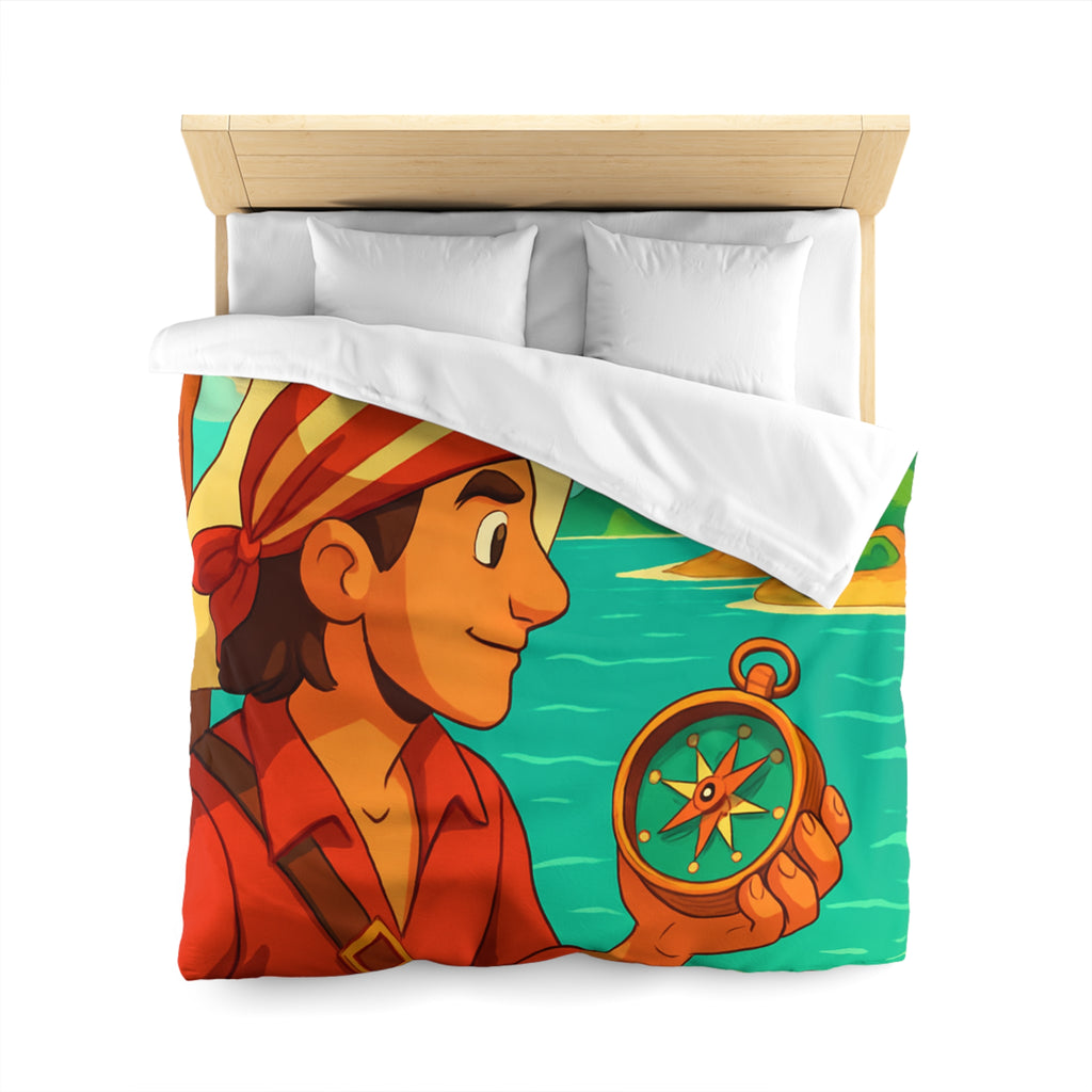 Housse de Couette Pirate Aventure avec Boussole et Trésor Île Ensoleillée
