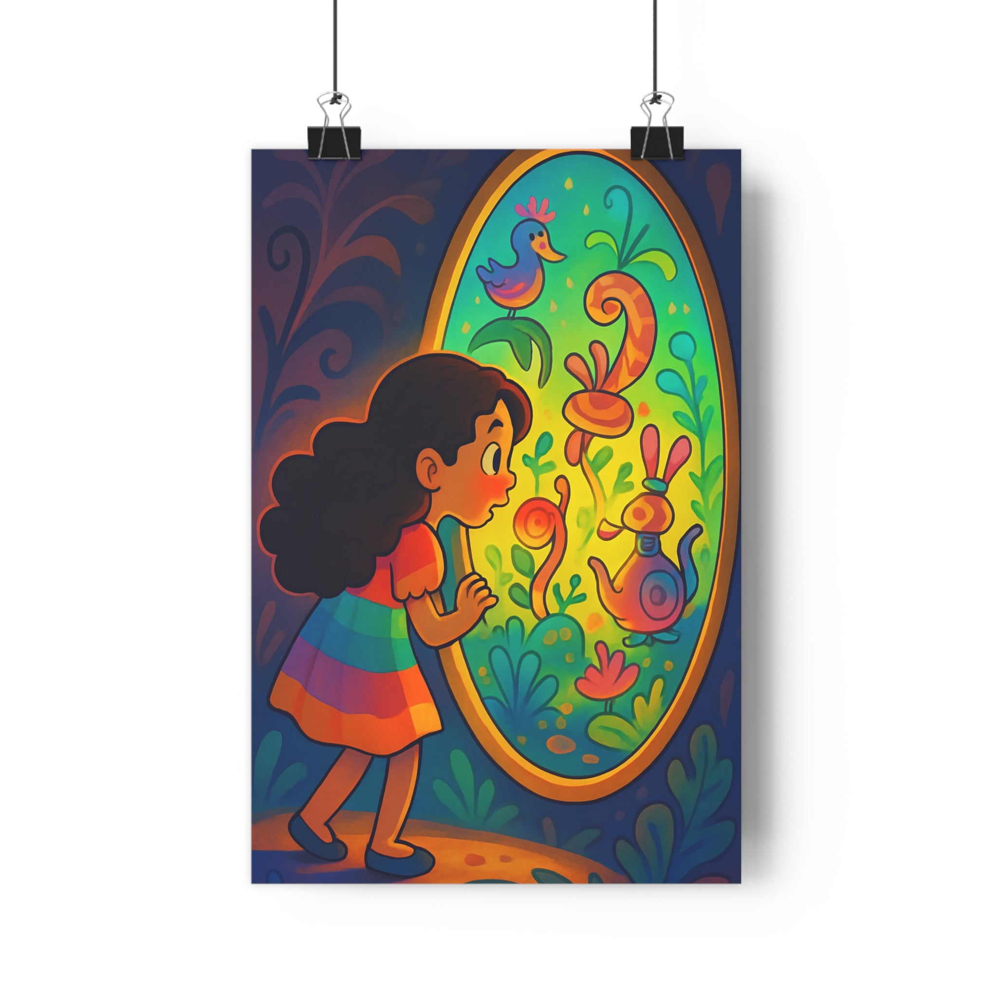 Poster décoratif multicolore cartoon mystique aventure enfant chambre salon nature magique vibrant rêveur fascinant