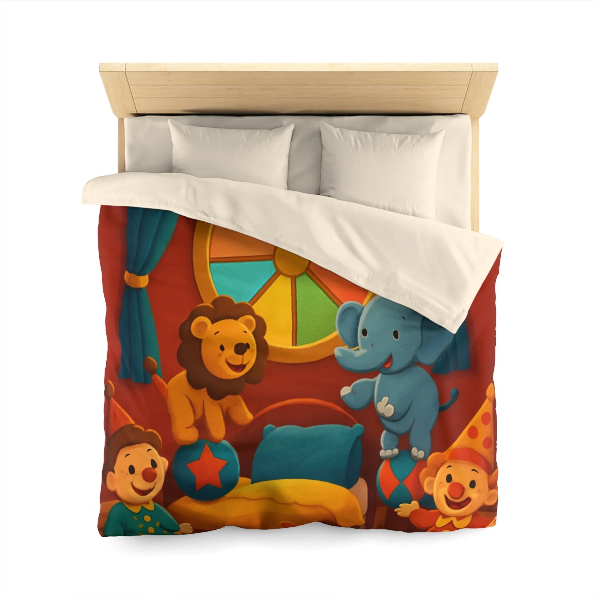 Housse de Couette Cirque Joyeux avec Animaux et Clowns pour Enfants