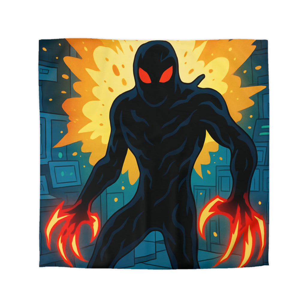 Housse de couette sombre avec créature enflammée aux griffes lumineuses