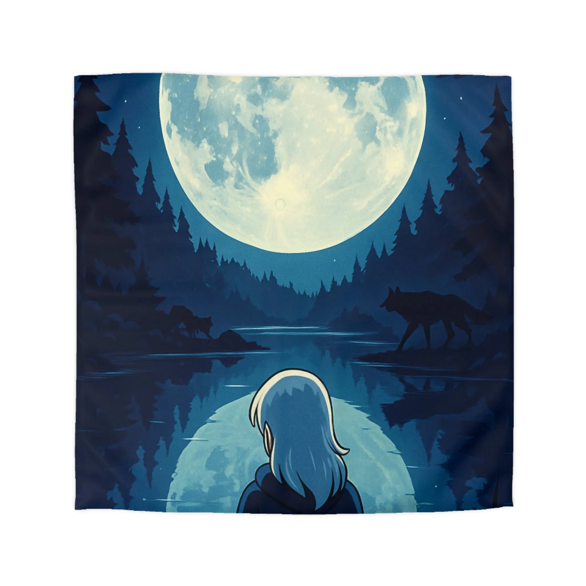 Envoûtante Housse de Couette Nocturne avec Pleine Lune Mystérieuse et Silhouette d'Arbres