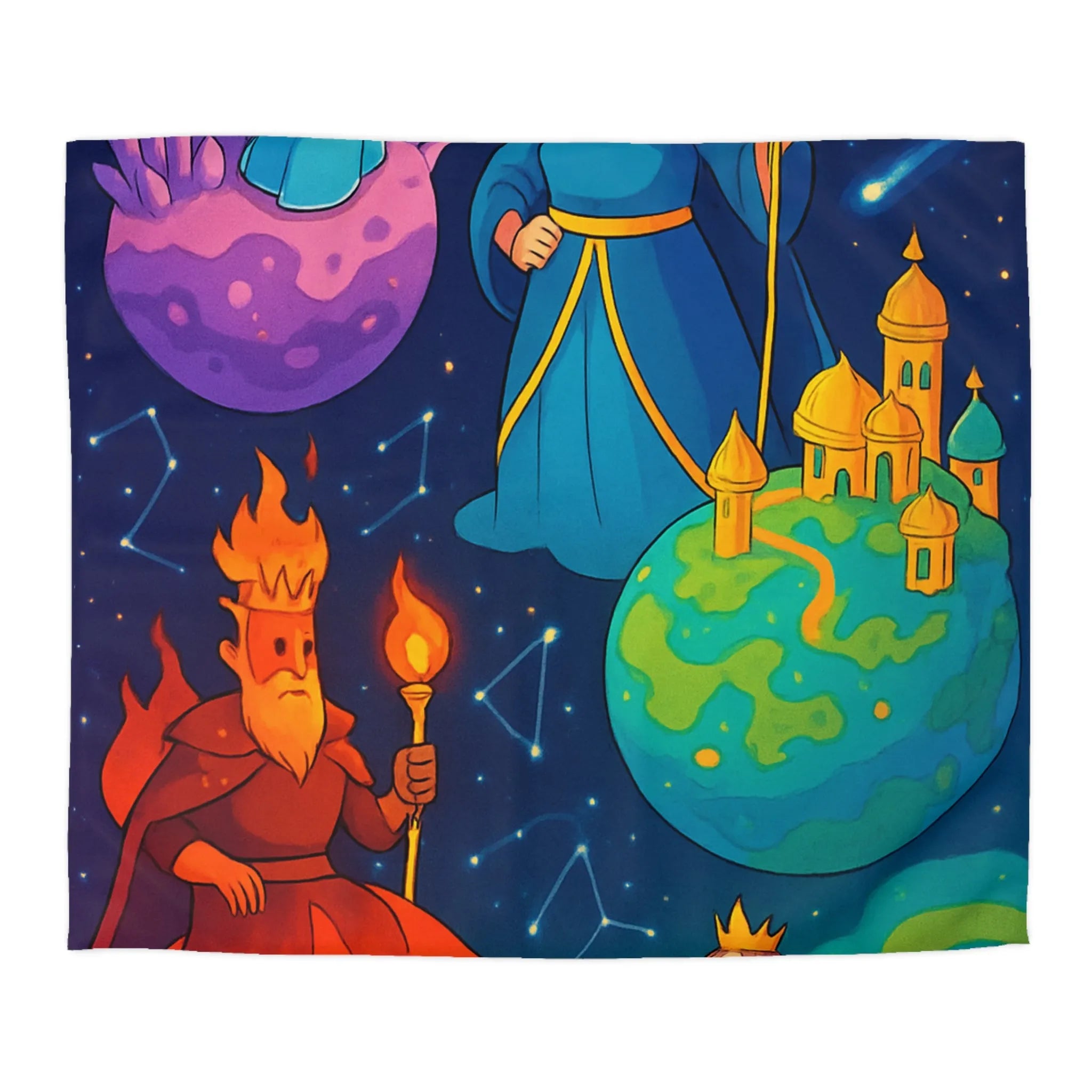 Housse de Couette Imaginaire avec Rois et Reines sur Planètes Mystiques Étoilées