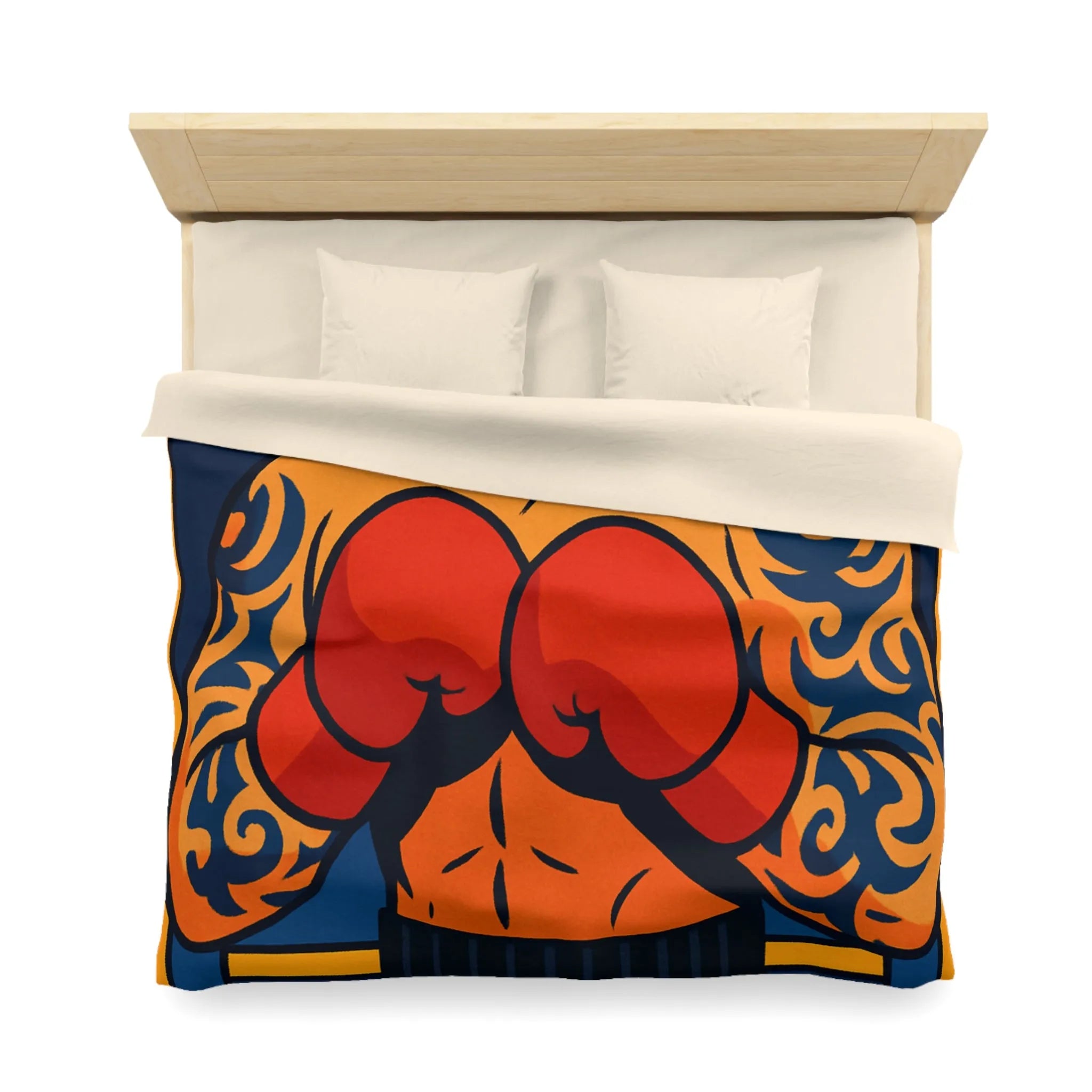 Housse de couette illustrée avec boxeur tatoué en style vectoriel coloré et dynamique