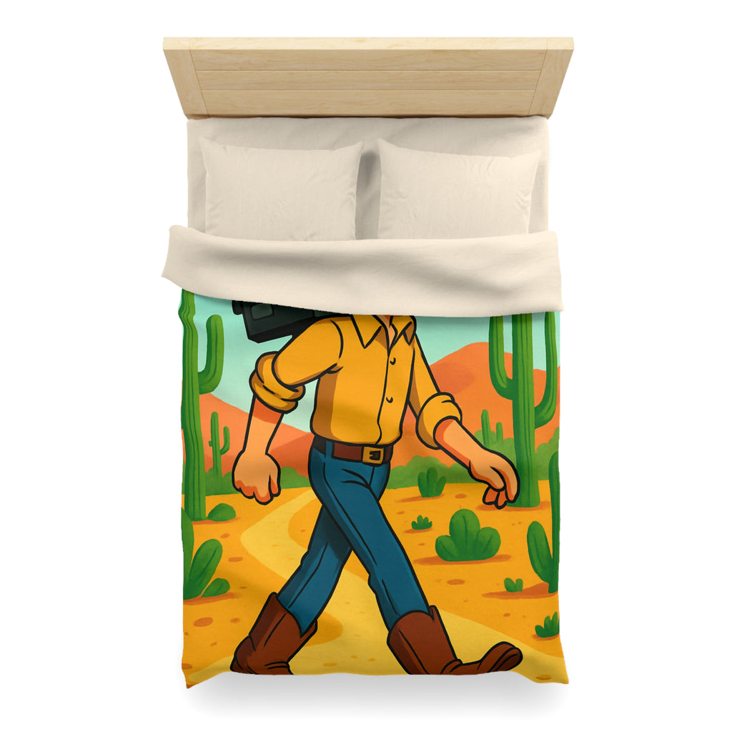 Housse de couette western cowboy dessin animé, désert cactus rétro style vibrant