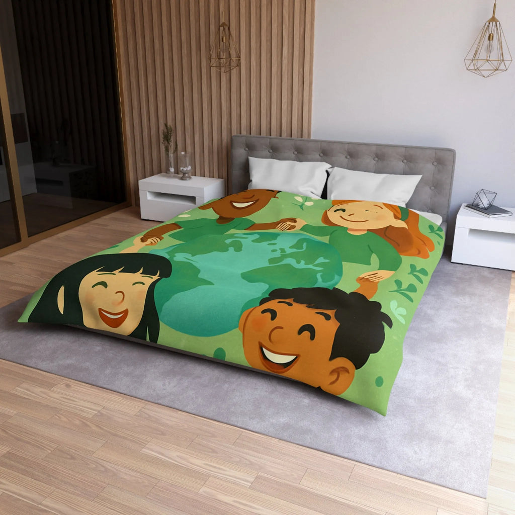 Housse de couette enfant monde coloré, paix et amitié, thème écologique éducatif