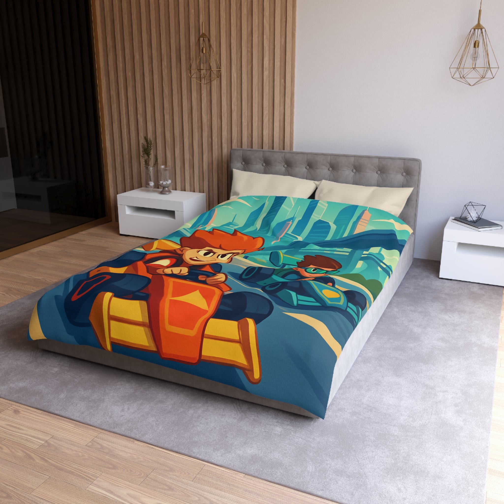 Housse de Couette Microfibre Motif Créatif Original Style Contemporain Chambre Élégante