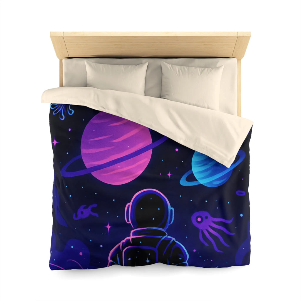 Housse de couette cosmique colorée avec astronaute, planètes et motifs galactiques rêveurs