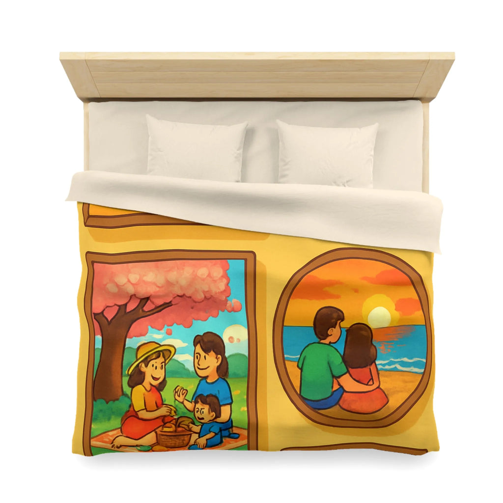 Housse de couette imprimée scènes chaleureuses de famille pour chambre à coucher confortable