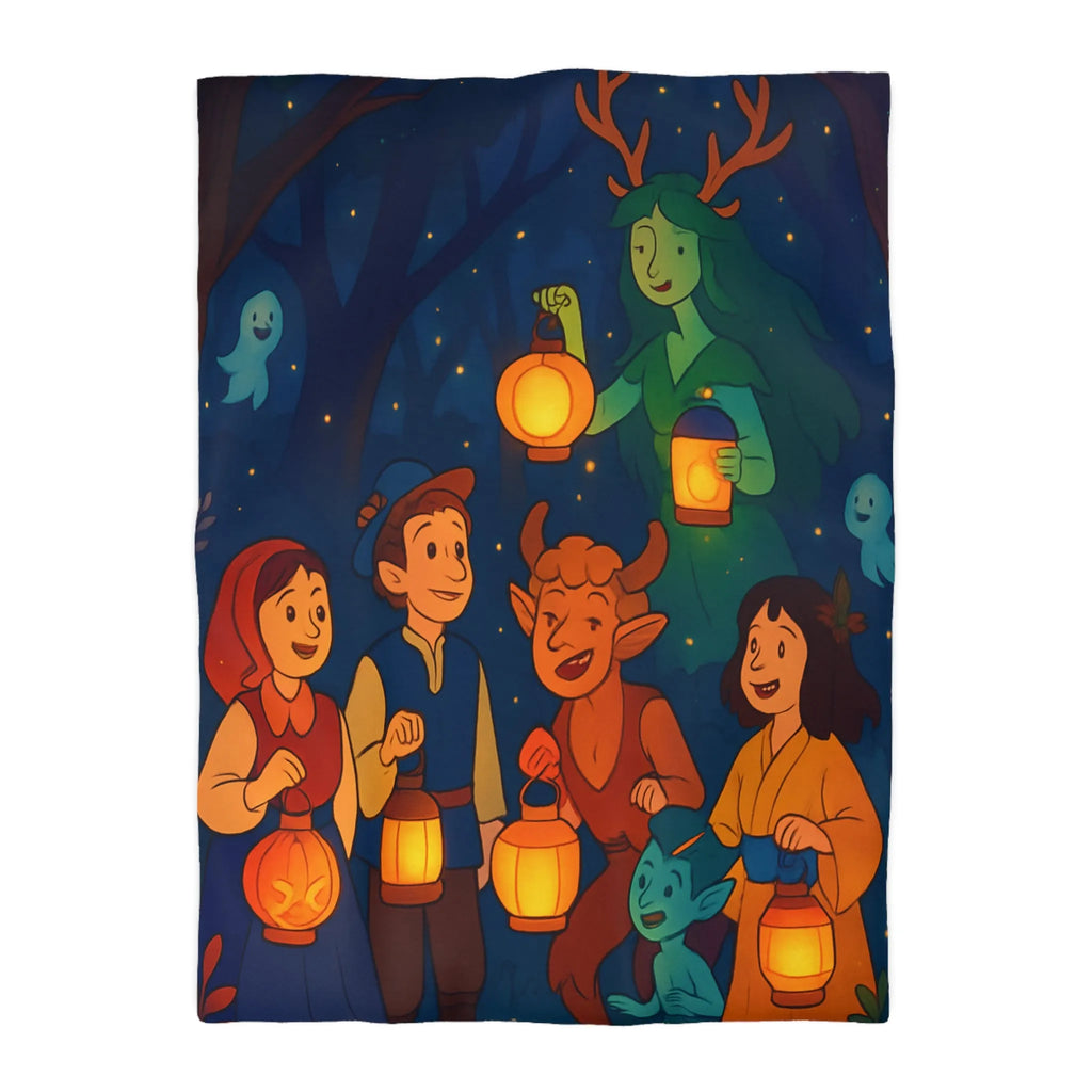Housse de couette magique avec lanterne, créatures fantastiques et forêt enchantée