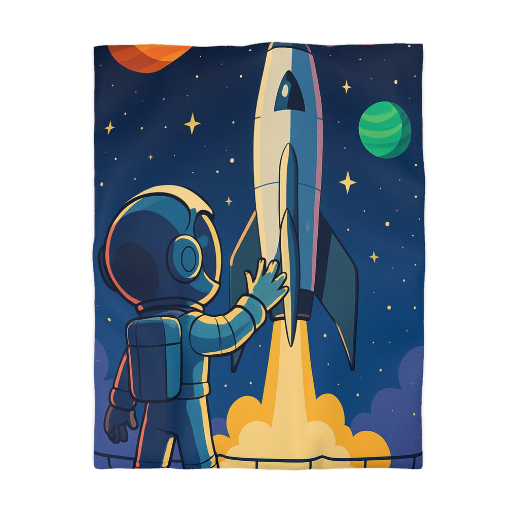Housse de couette pour enfant avec design astronaute et fusée colorée dans l'espace