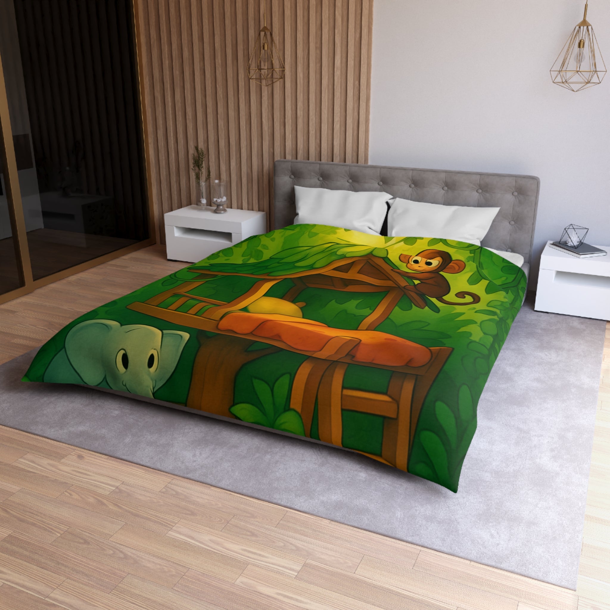 Jolie housse de couette avec animaux de la jungle pour chambre d'enfant colorée