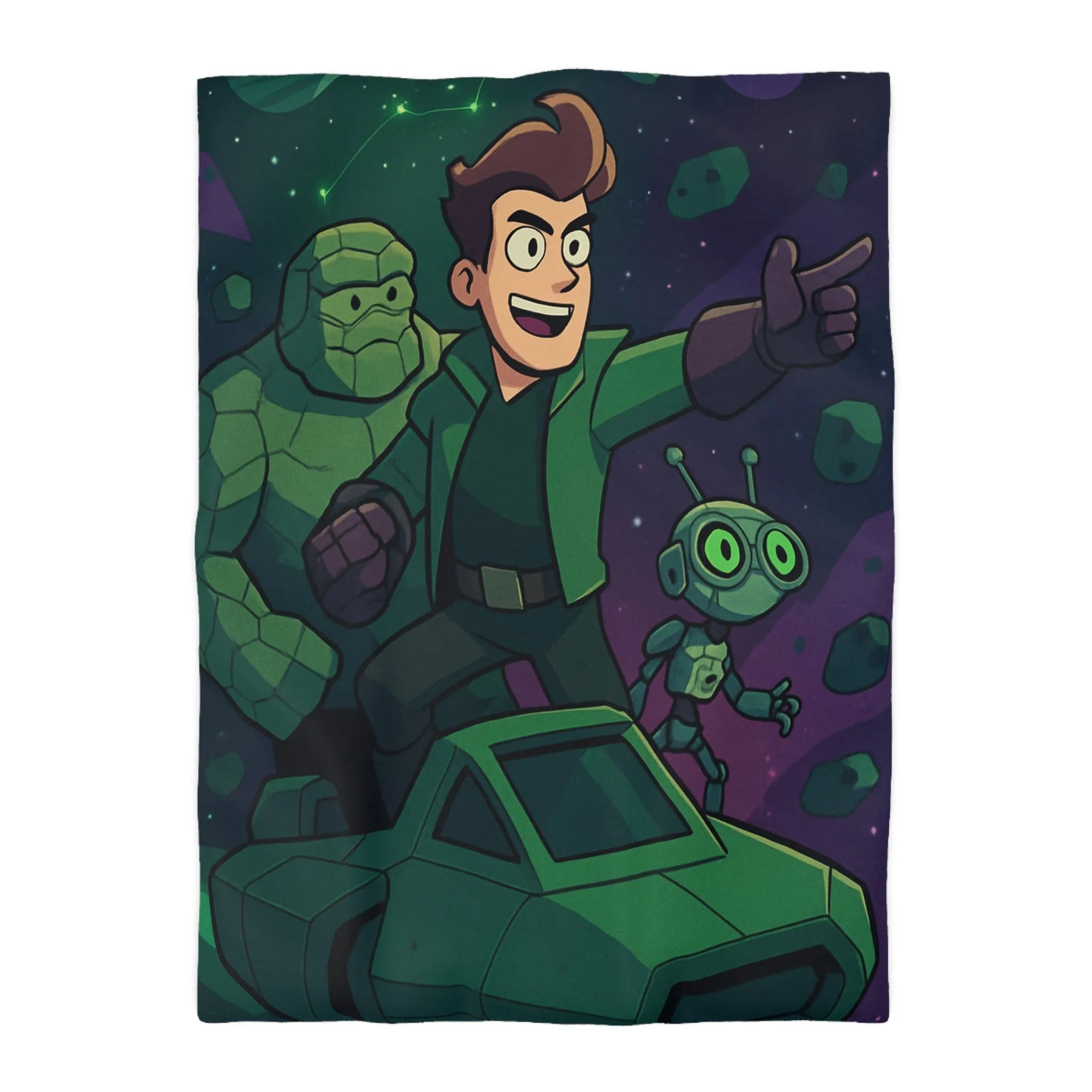 Housse de Couette Espace Aventure avec Robot et Héros sur Fond Galactique