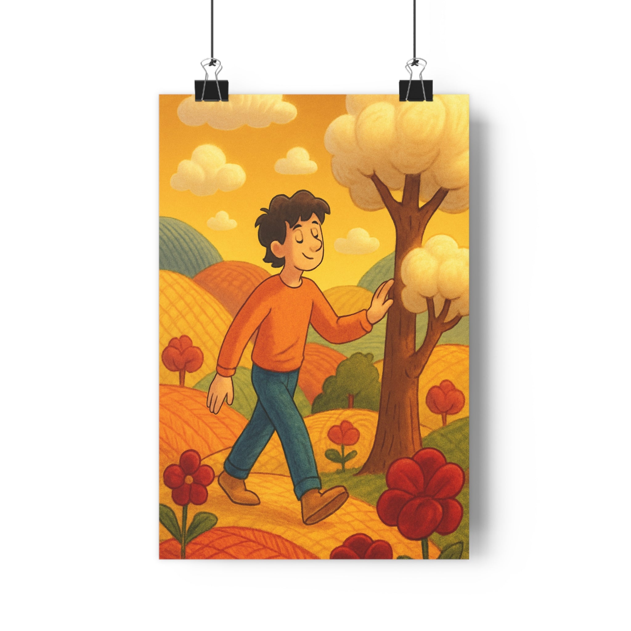 Poster décoratif anime rêve jaune orange chaleureux champêtre paisible paysage salon chambre design élégant
