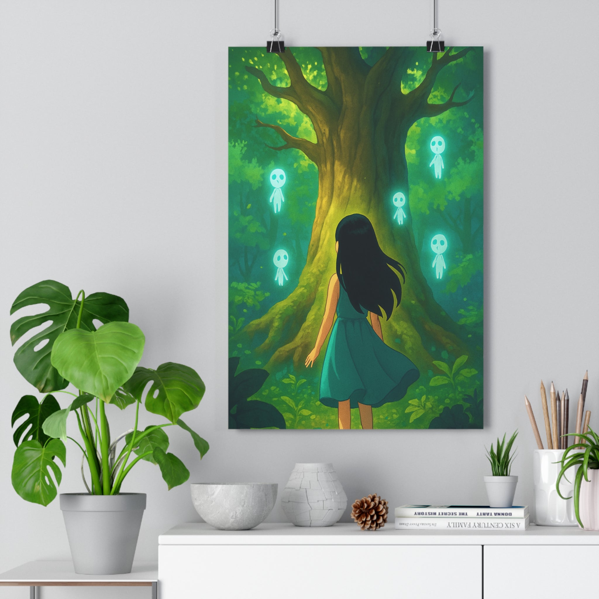 Poster décoratif enchanté forêt mystique vert bleu intérieur féerique enfant chambre paisible magique 30x46