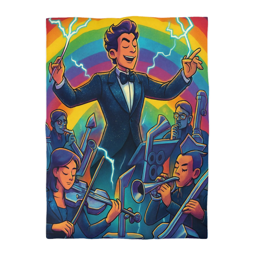 Housse de couette avec orchestre vibrant et chef d’orchestre sous arc-en-ciel lumineux