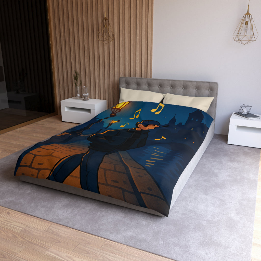 Housse de couette urbaine éclairée, promenade nocturne musicale sur pont éclairé