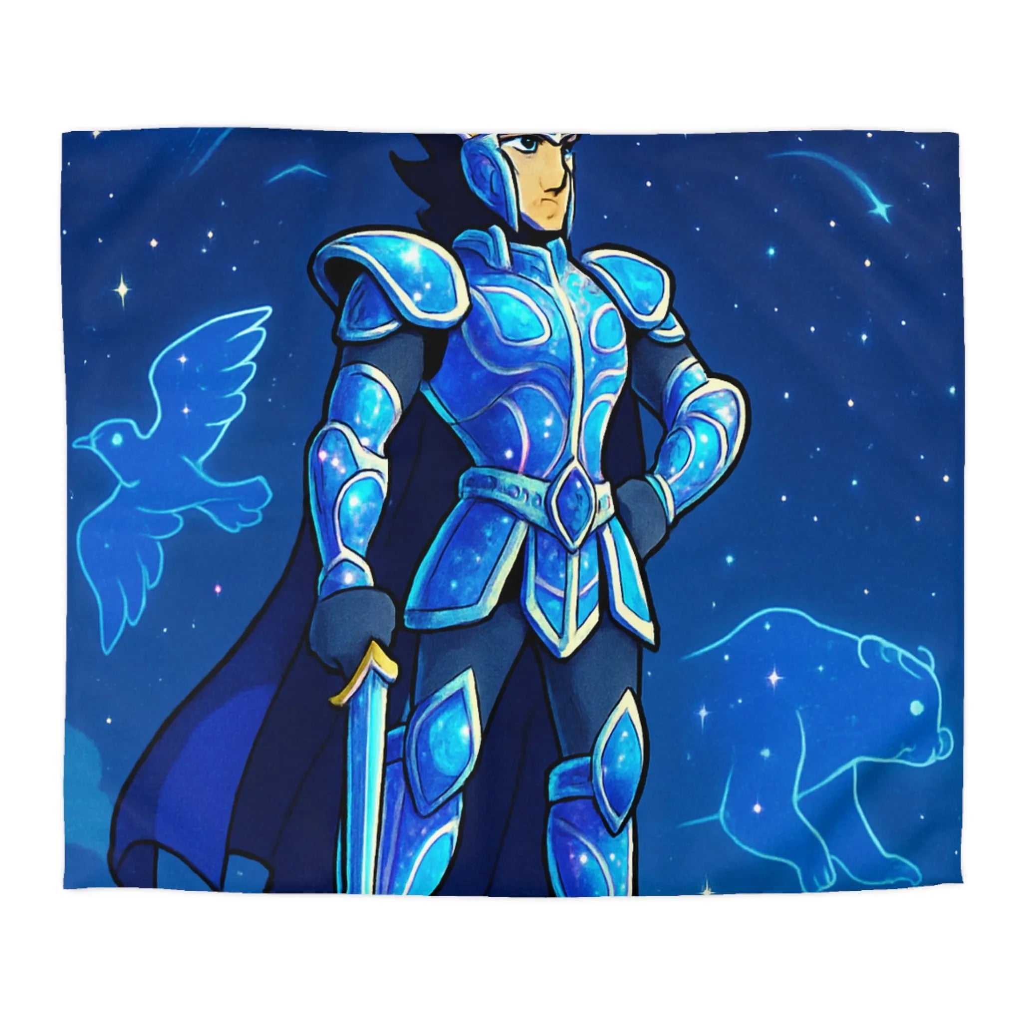 Housse de couette chevalier céleste avec constellations animales bleu nuit magique