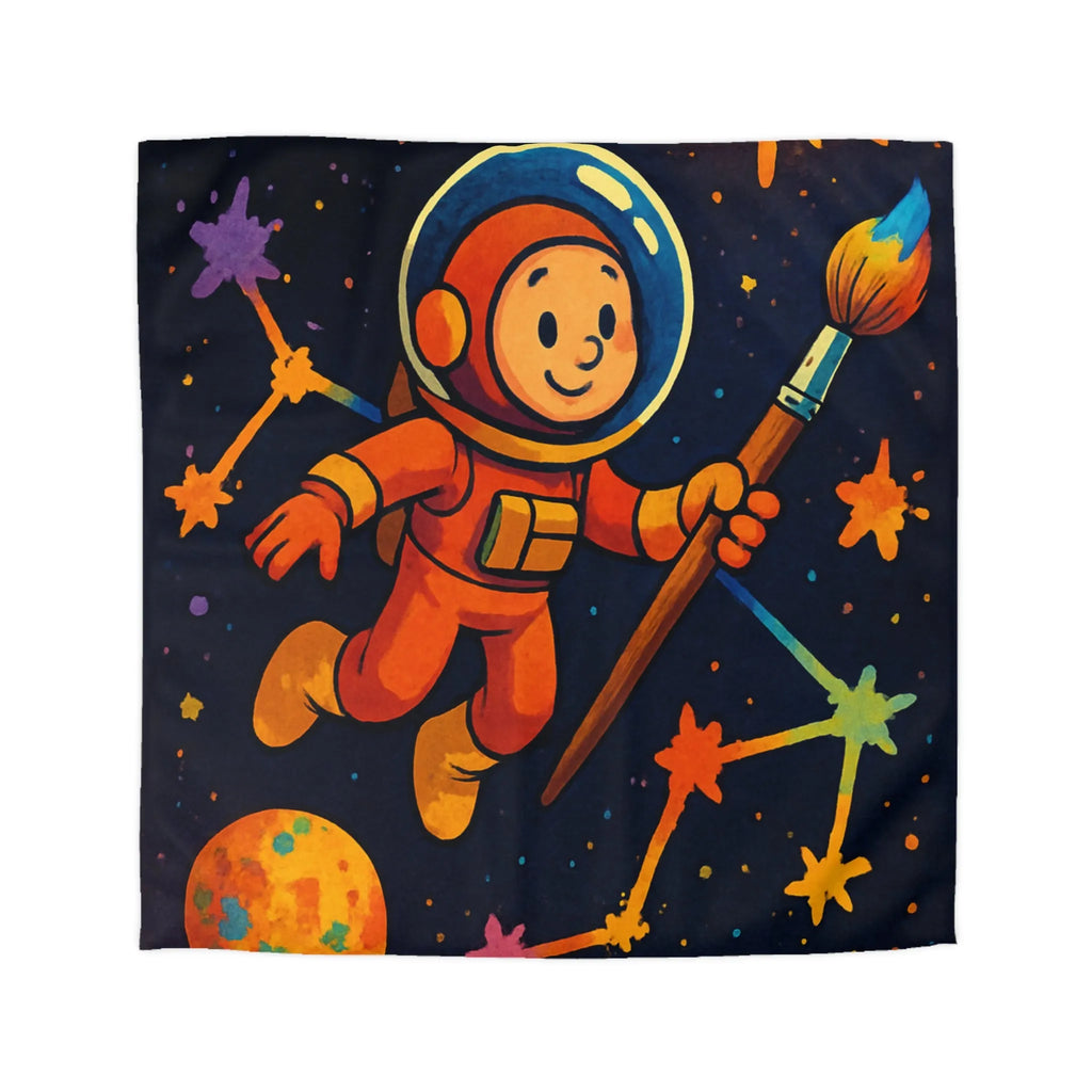Housse de couette enfant : astronaute, peintre de l'univers, planètes colorées et célestes étoiles