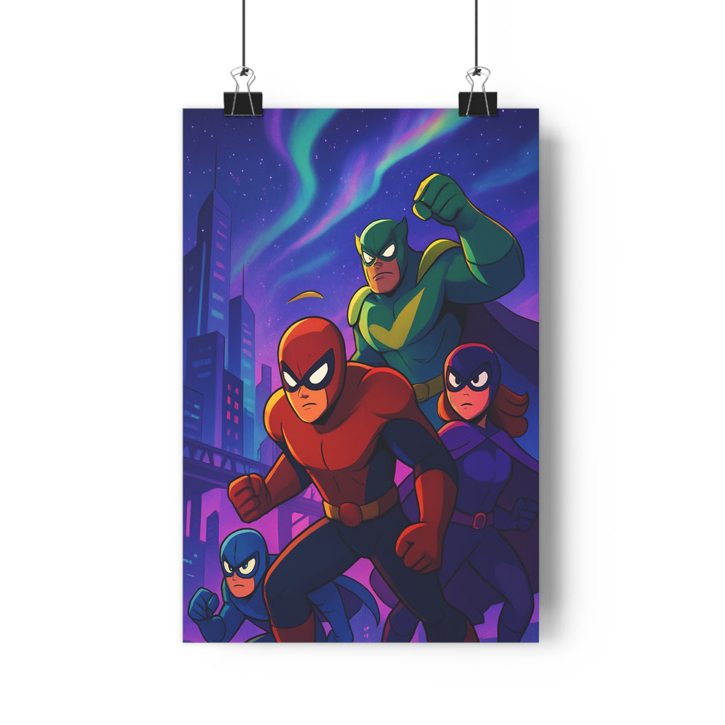 Poster décoratif cartoon rouge vert bleu violet moderne aventure chambre salon bureau héros masqués