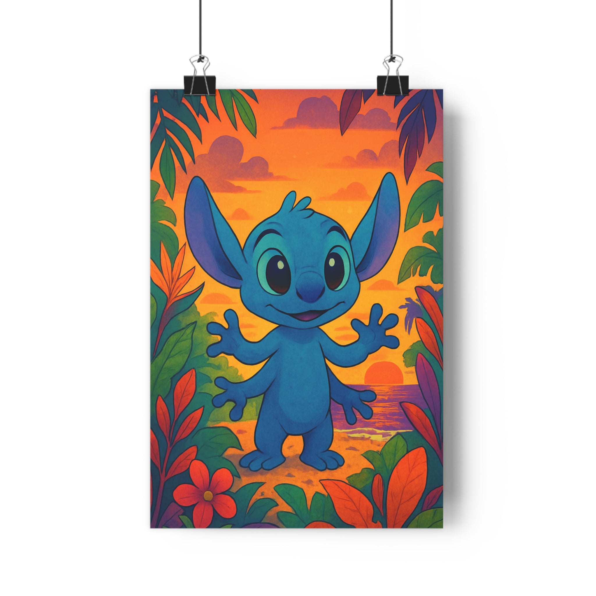 Poster décoratif cartoon vibrant bleu orange chambre enfant joyeux coloré exotique intergalactique créature amicale