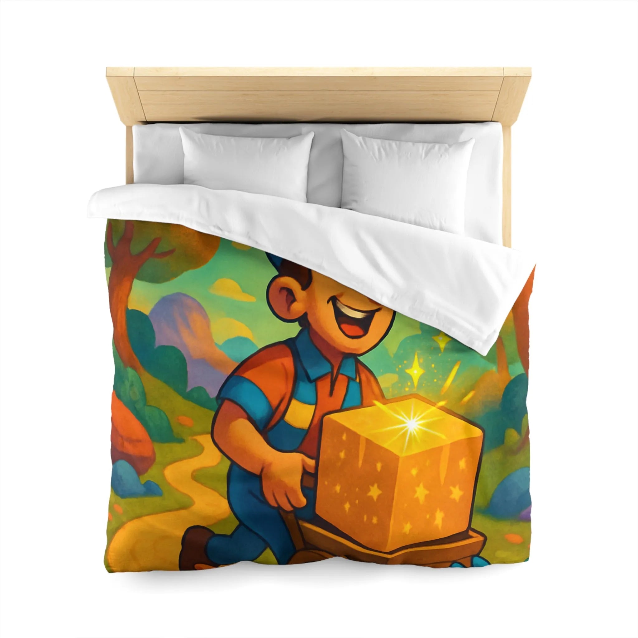 Housse de Couette Colorée avec Paysage Magique et Animaux Joyeux pour Enfants