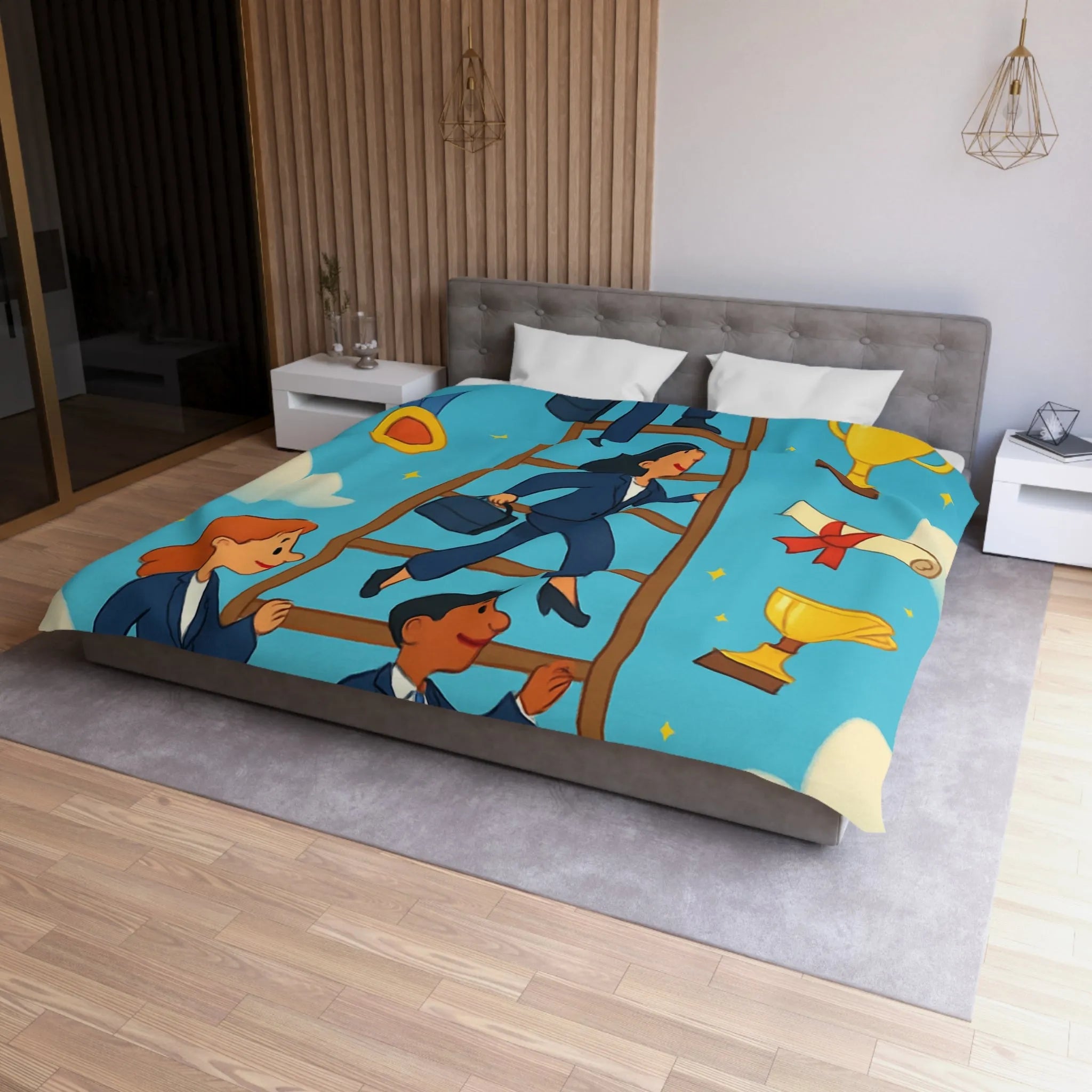 Housse de couette ludique : Échelle des réussites avec trophées et médailles colorées