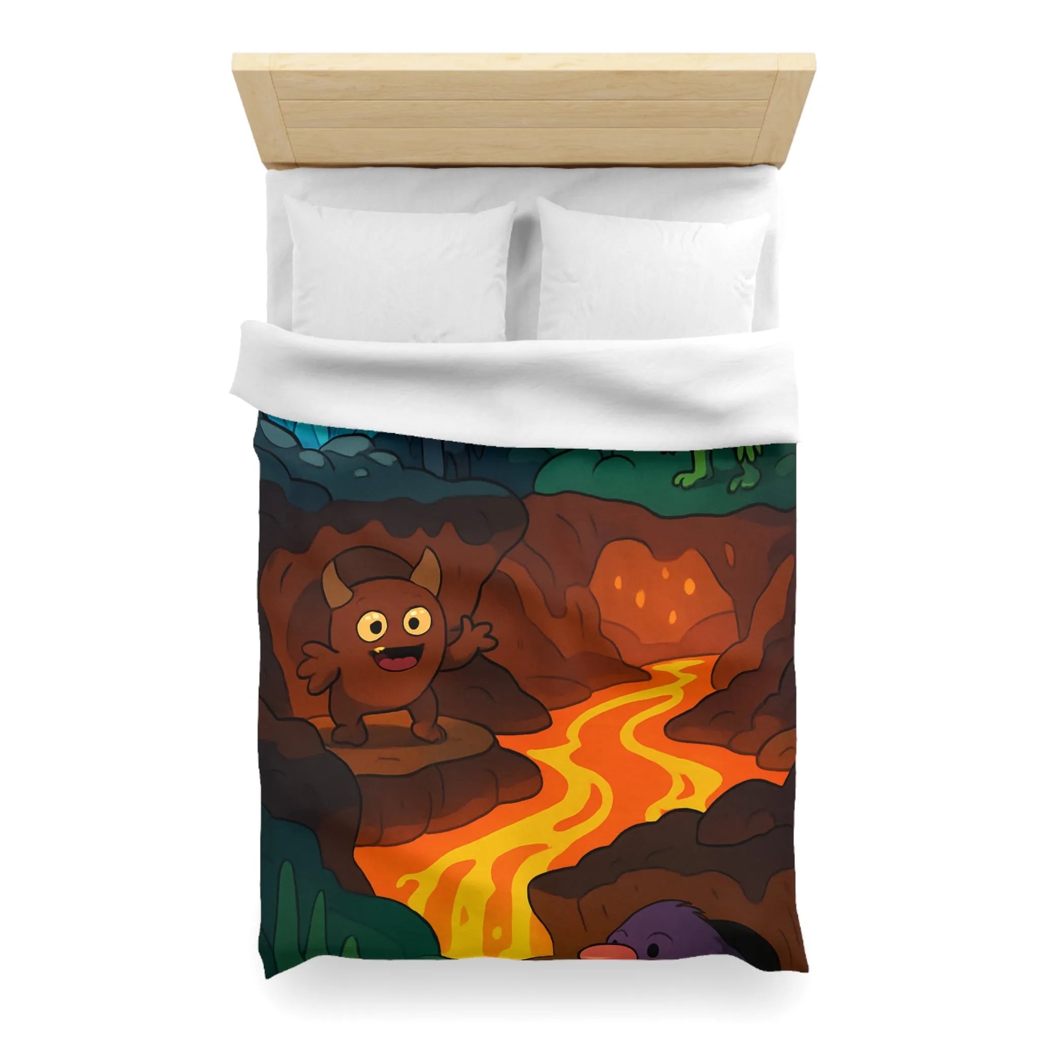 Housse de Couette Enfant Paradis Souterrain Magique avec Créatures Mystiques et Cristaux Lumineux