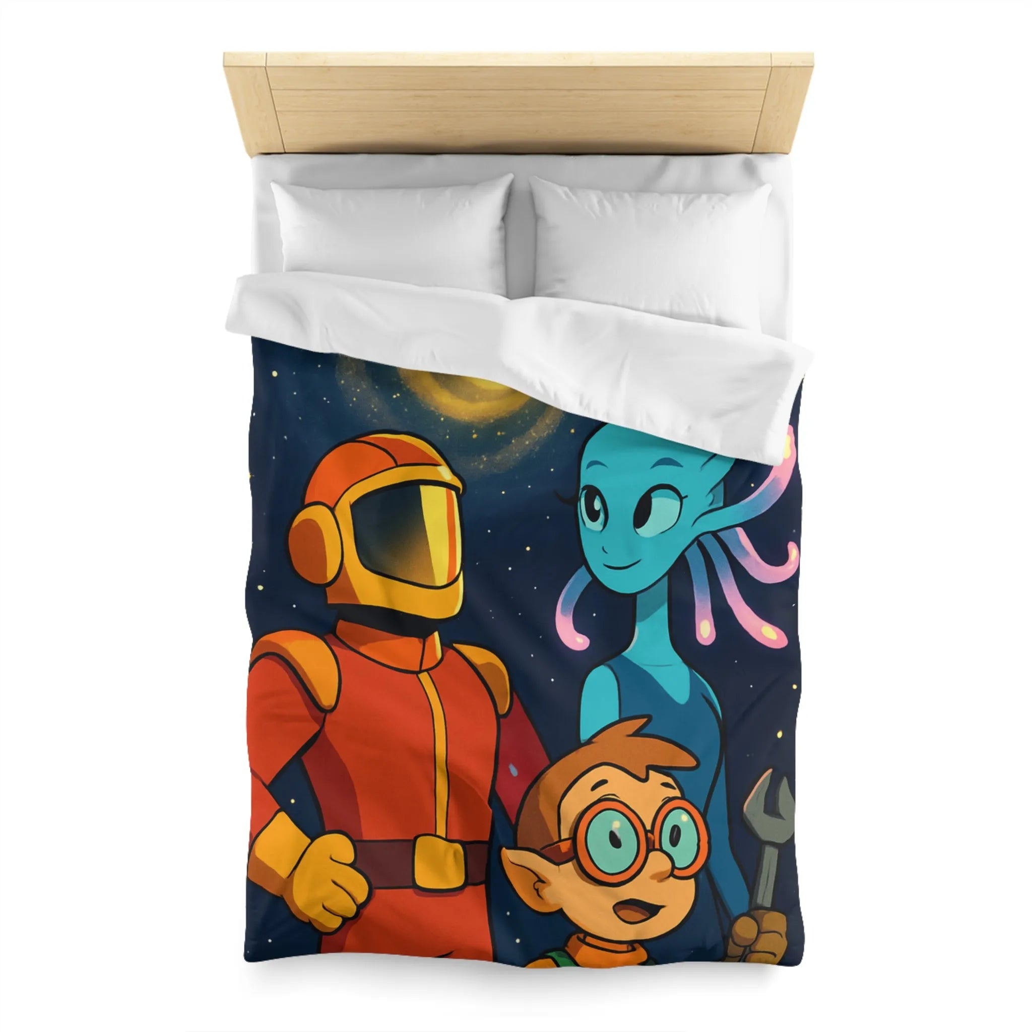 Housse Couette Galaxie : Astronaute, Extraterrestre et Enfant Brillant pour Chambre Cosy