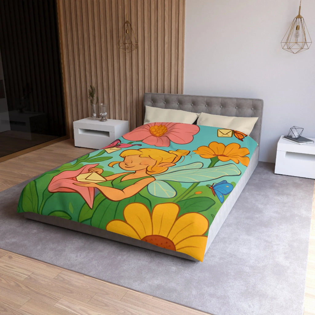 Fée des Jardins Éthérés avec Lettres Magiques et Fleurs Vibrantes pour Enchantement Nocturne