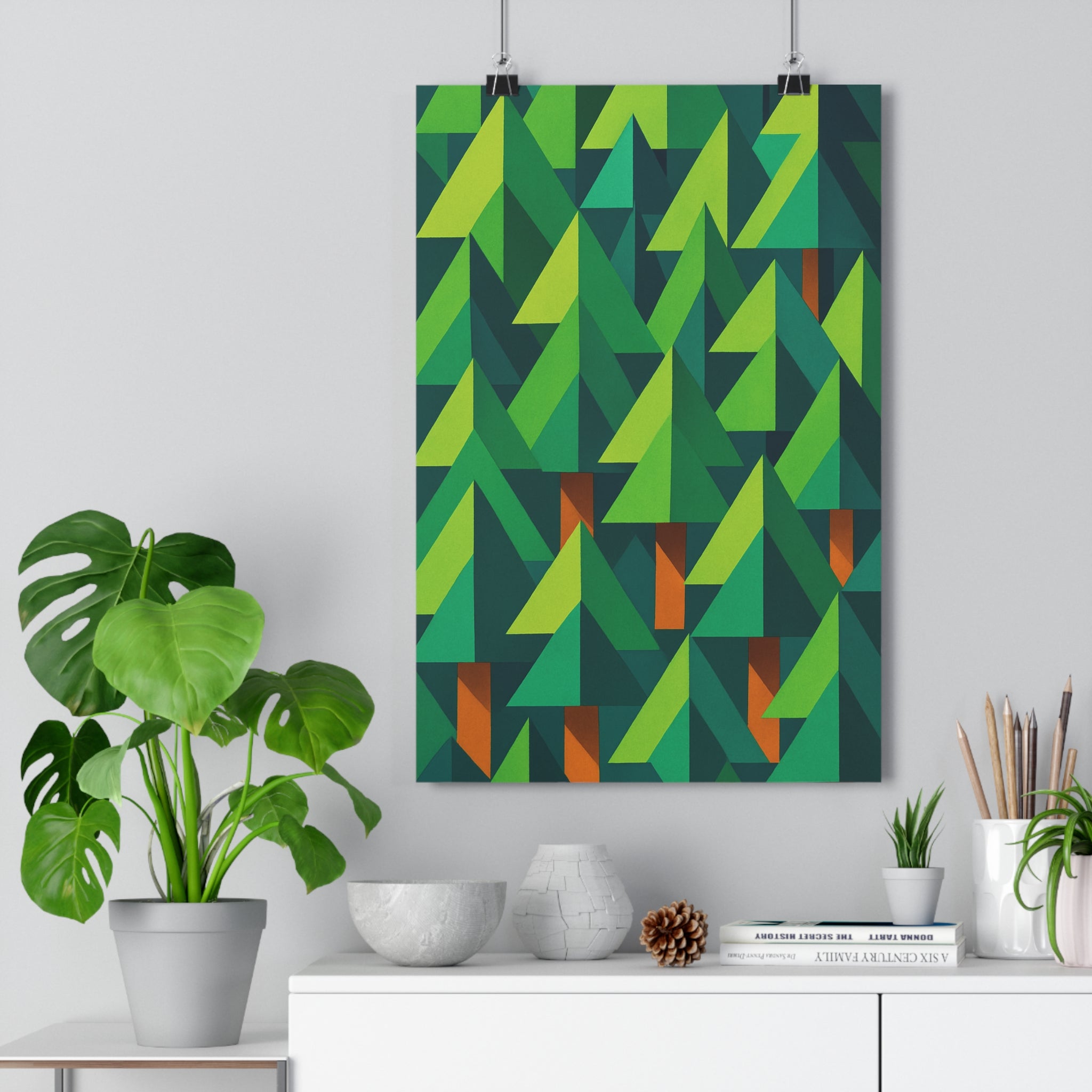 Poster décoratif moderne anime abstrait vert marron chambre salon artistique ambiance tendance forêt 30x46