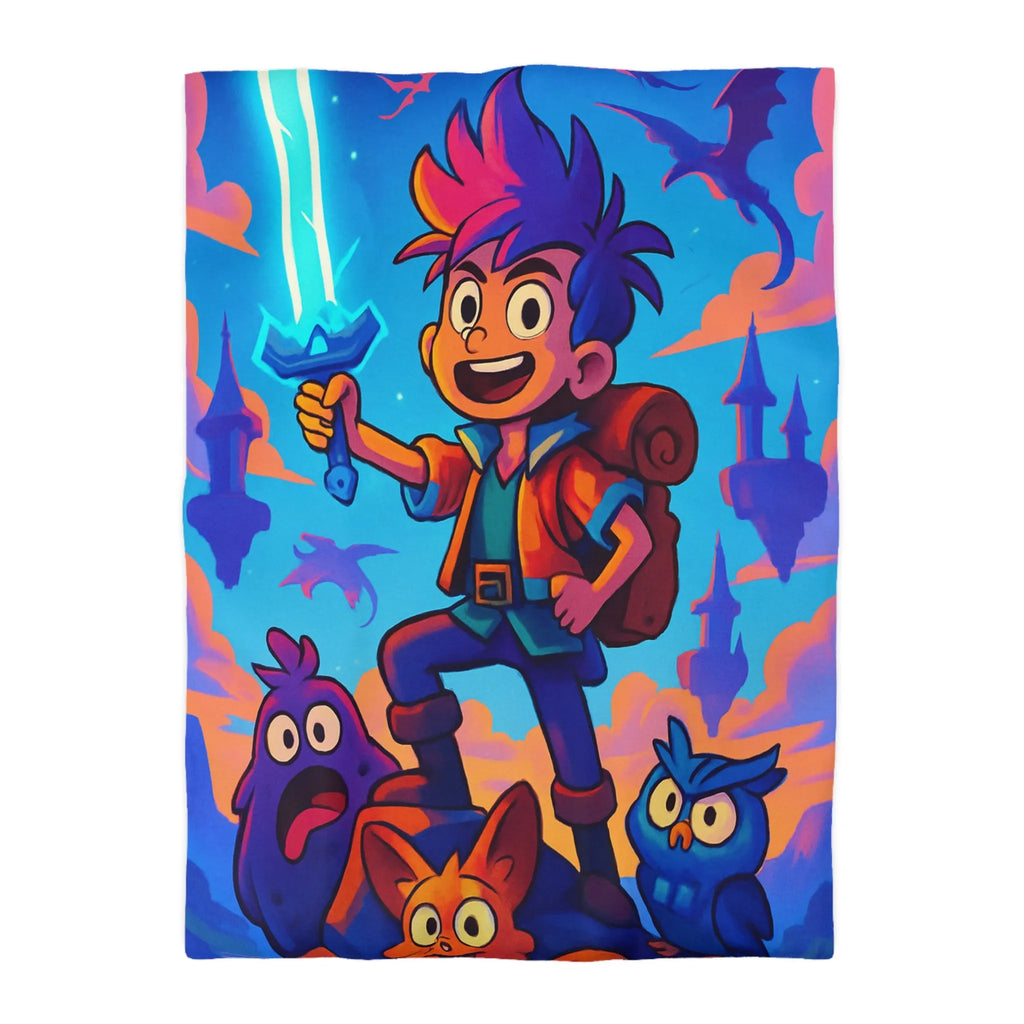 Housse de Couette Aventure Fantastique avec Épée Enchantée et Créatures Magiques pour Enfants