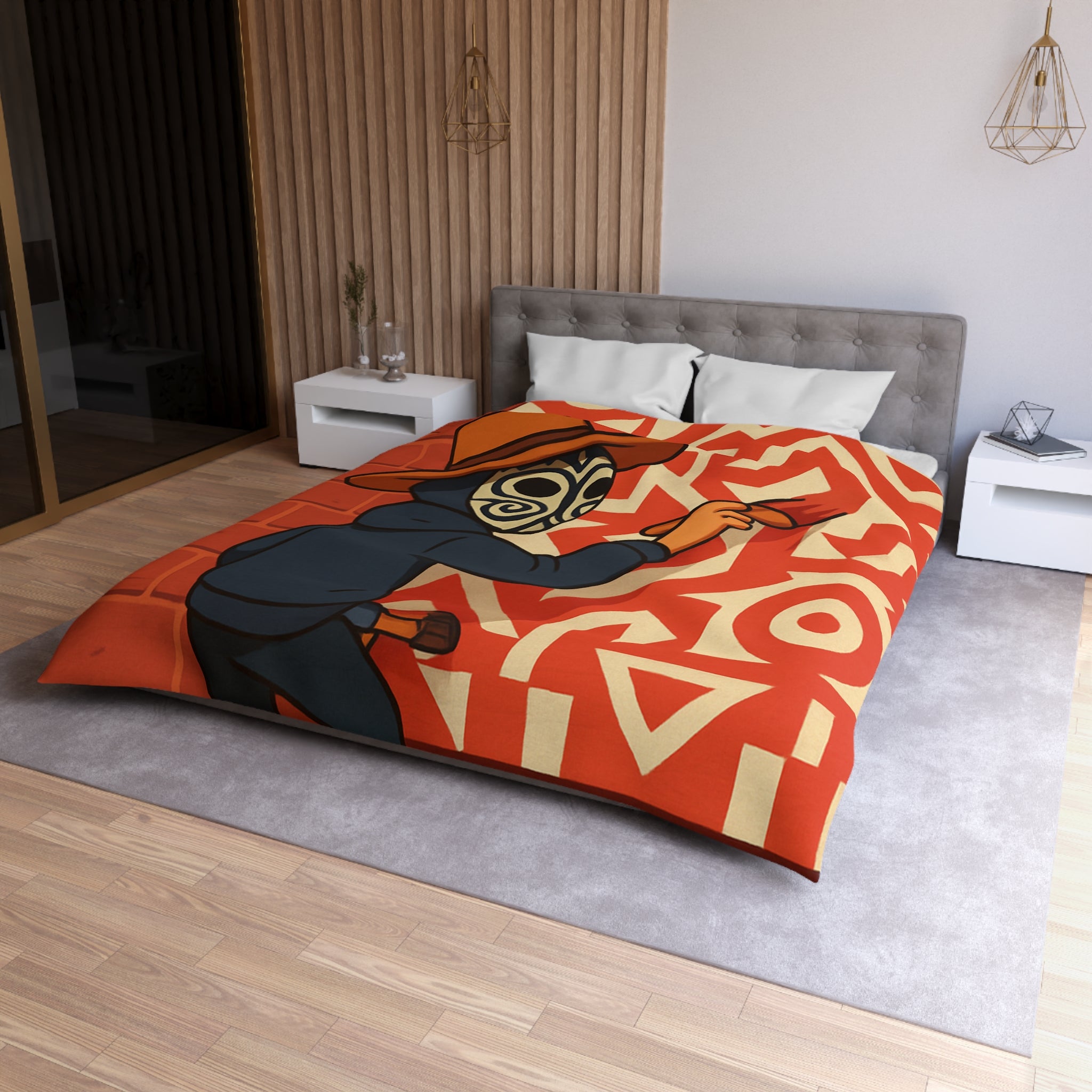 Housse de Couette Style Graffiti Masque Ethnique en Rouge et Blanc Pour Chambre Adulte