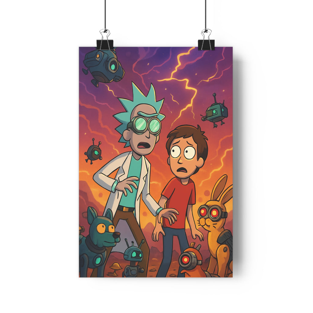 Poster décoratif surréaliste violet jaune cartoon créatures mystique salon chambre enfant unique vibrant qualité