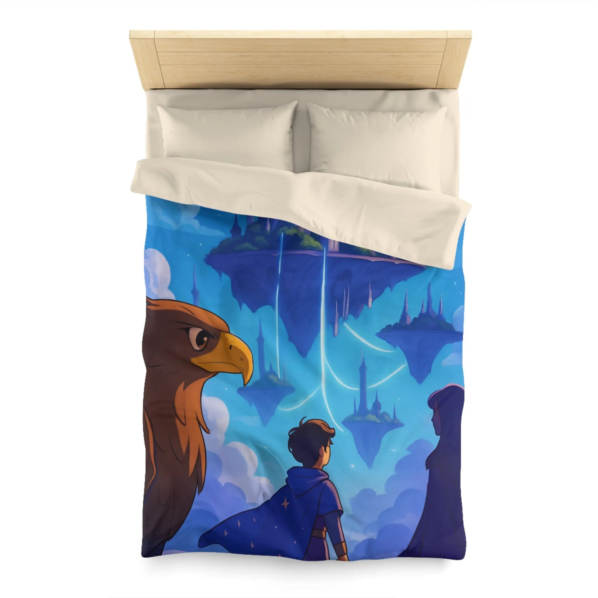 Épopée magique avec château flottant, ciel étoilé et créatures fabuleuses enchante une pièce