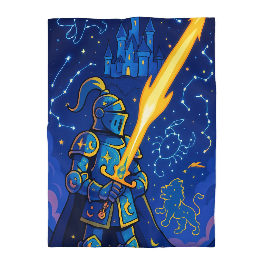 Housse de couette ludique pour chambre enfant avec chevalier et constellations étoilées magiques